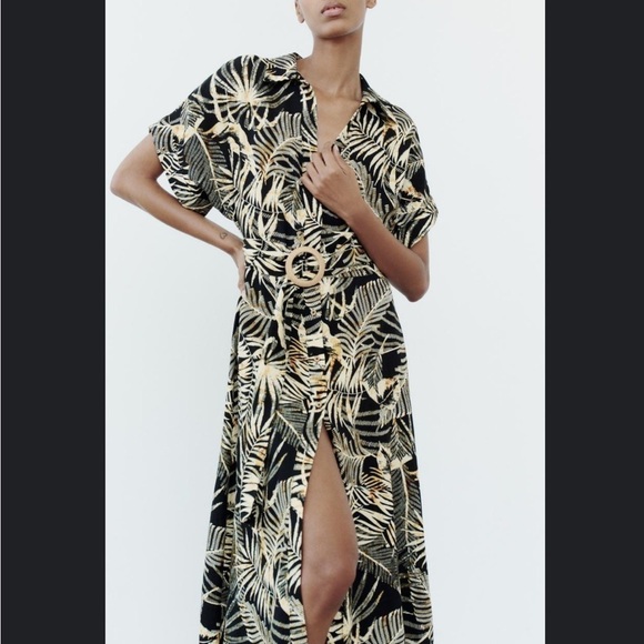 Zara NWT linen blend tropical print dress - Picture 2 of 7
